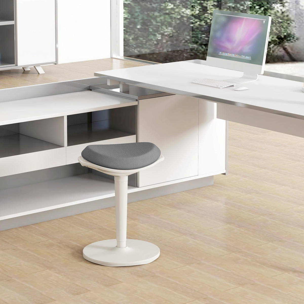 SITZHOCKER, ergonomischer, Mesh, Grau - Grau, Kunststoff (35.5/71.5/42.5cm) - HOMCOM