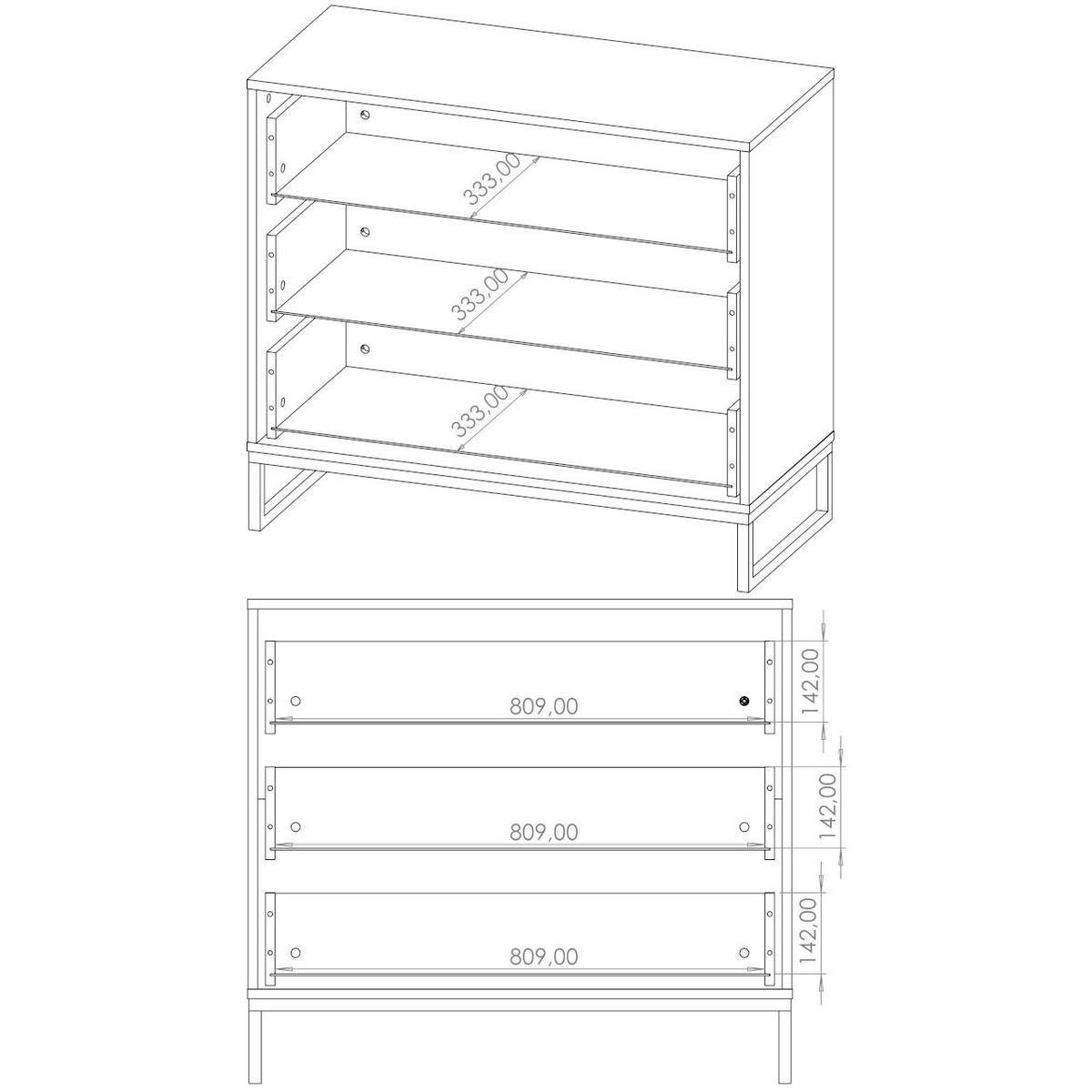 KOMMODE LANDRE 03 - Schwarz/Weiß, Holzwerkstoff (90/80/60cm)