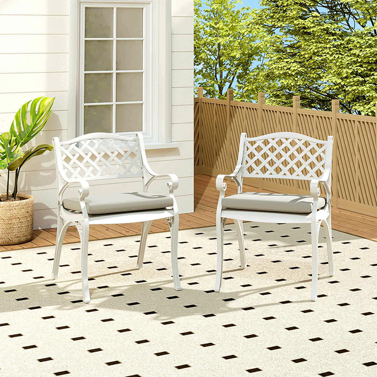GARTENSTUHL 2er-Set aus Aluguss in Creme Einfache Montage Leicht zu reinigen 56 cm B x 55 cm T x 82,5 cm H - Creme, Metall (56/82.5/55cm) - Livingandhome