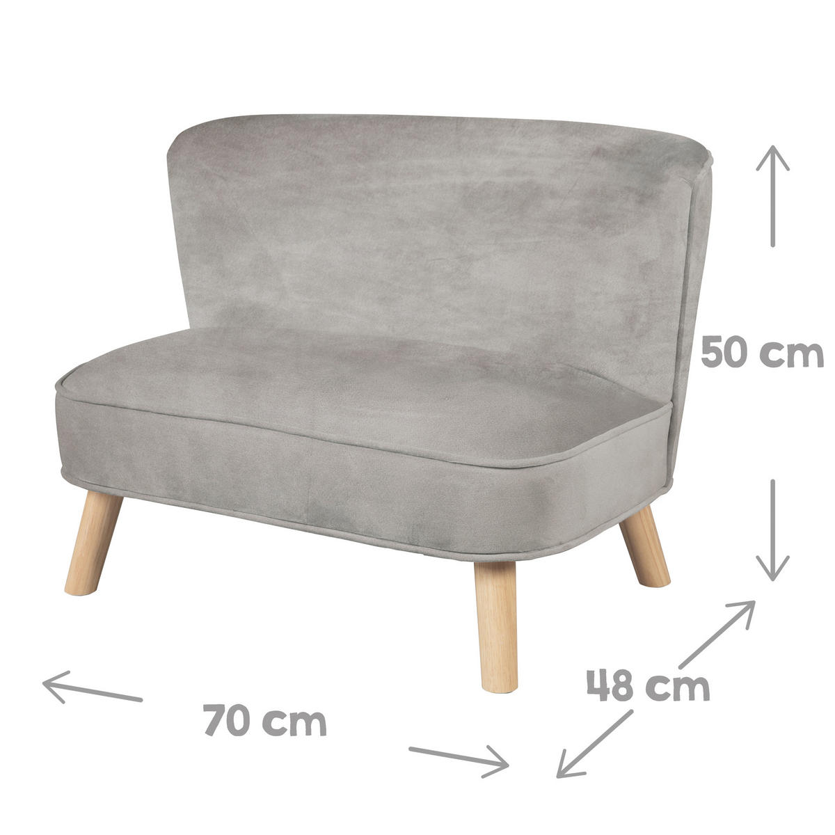 KINDERSOFA 3er-Set silbergrau - Grau, Holzwerkstoff/Textil (70/50/48cm) - Roba