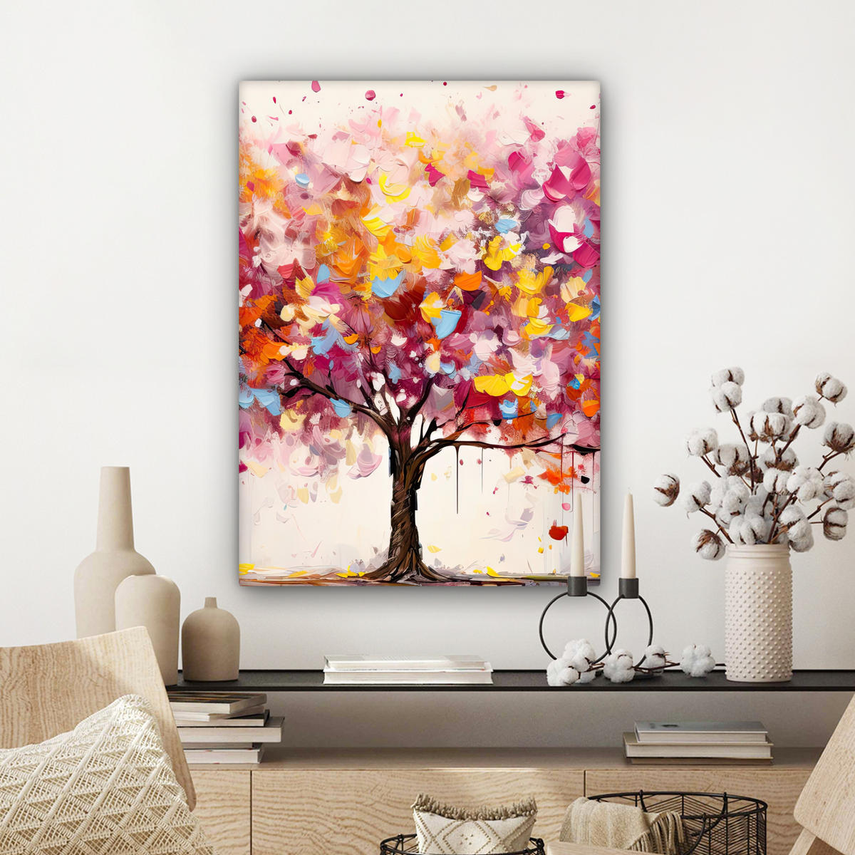 LEINWANDBILD Aquarell - Baum - Kunst - Abstrakt 60x80 cm - Multicolor, Textil (60/80cm) - MuchoWow