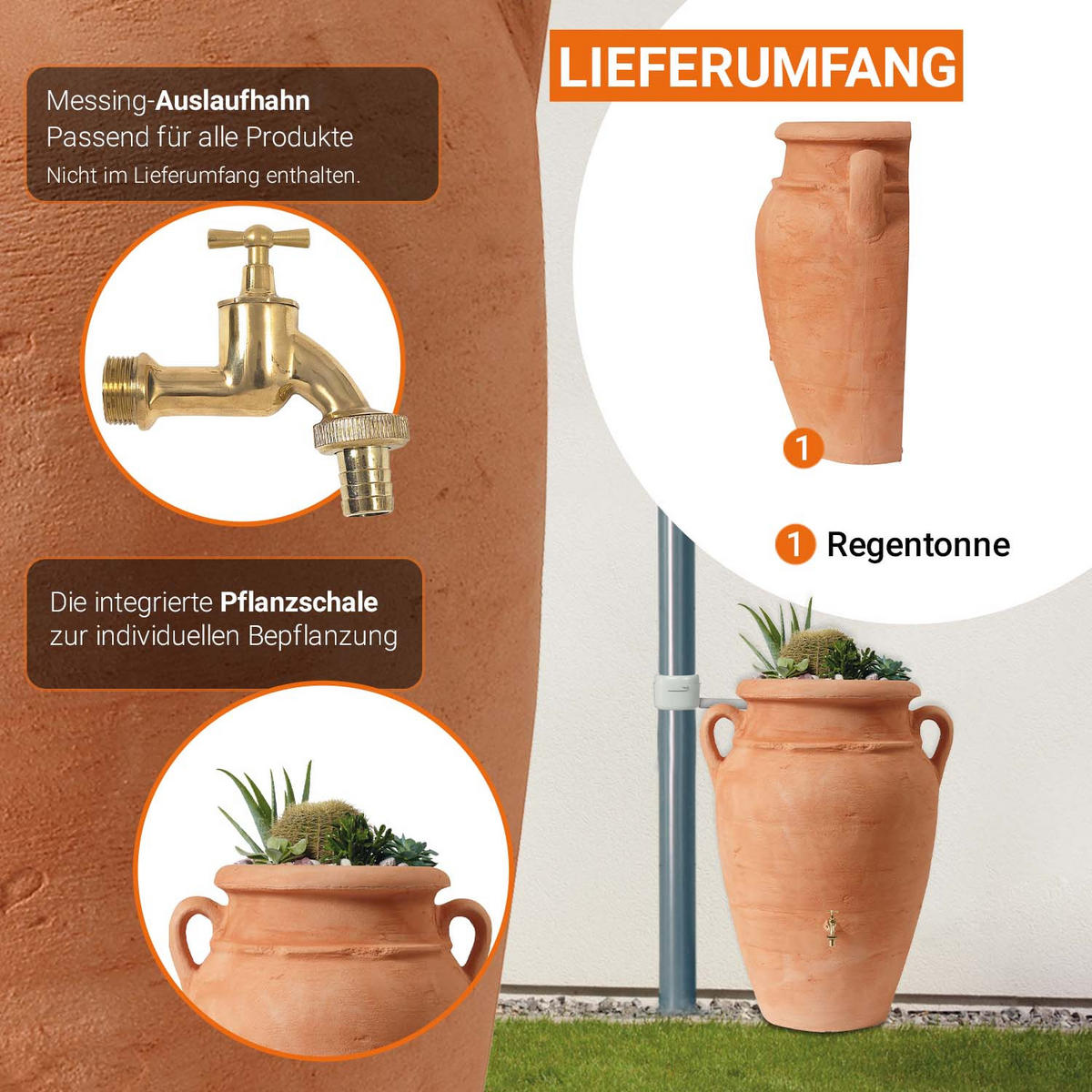 WAND-AMPHORE 260 L, kotta - Terracotta, Kunststoff (54/120/88cm) - GARANTIA