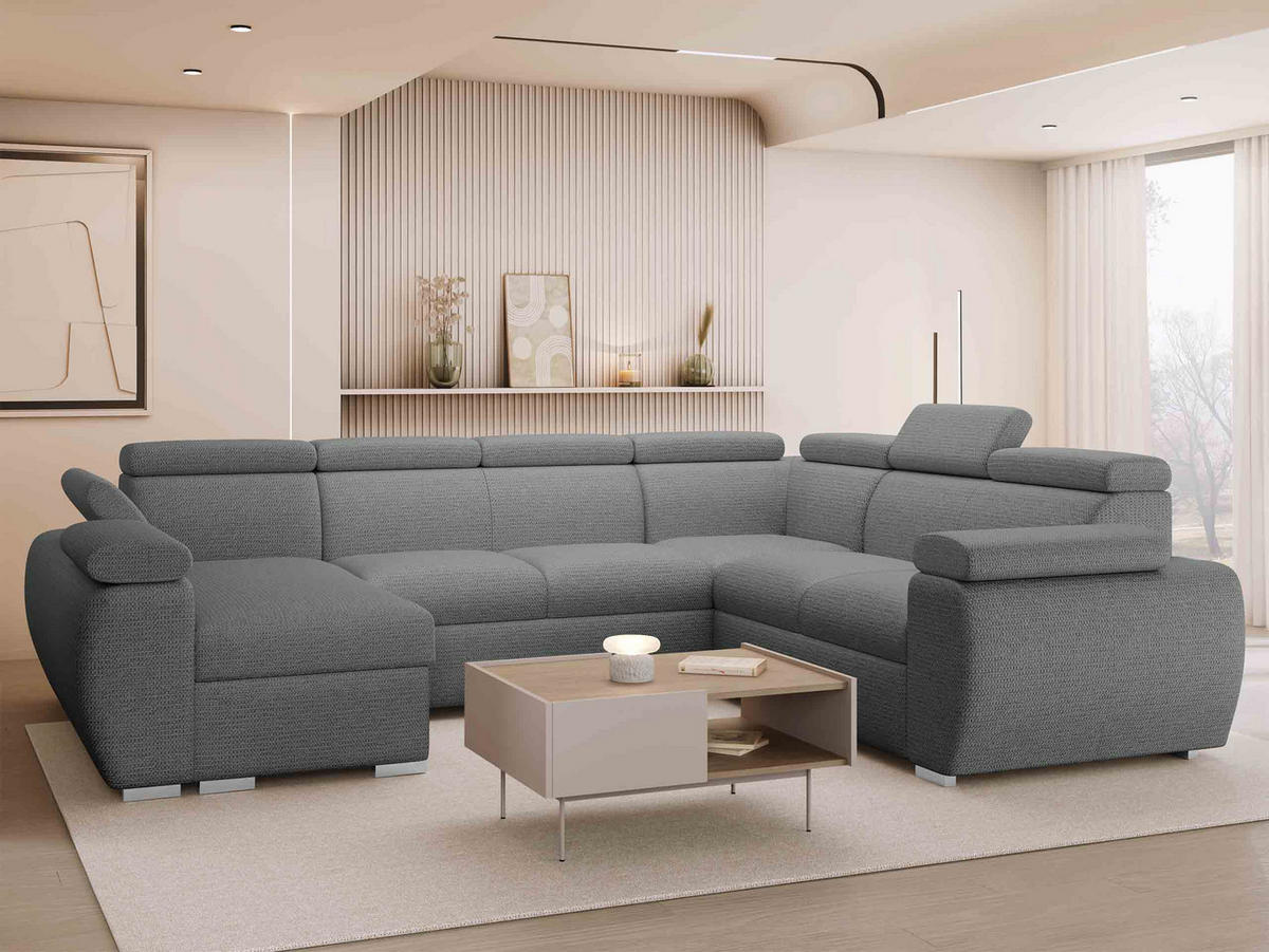 WOHNLANDSCHAFT Boston U, Seite: Links - LC+2P+R+2R - Chromfarben/Silberfarben, Holz/Textil (325/98/260cm) - MIRJAN24