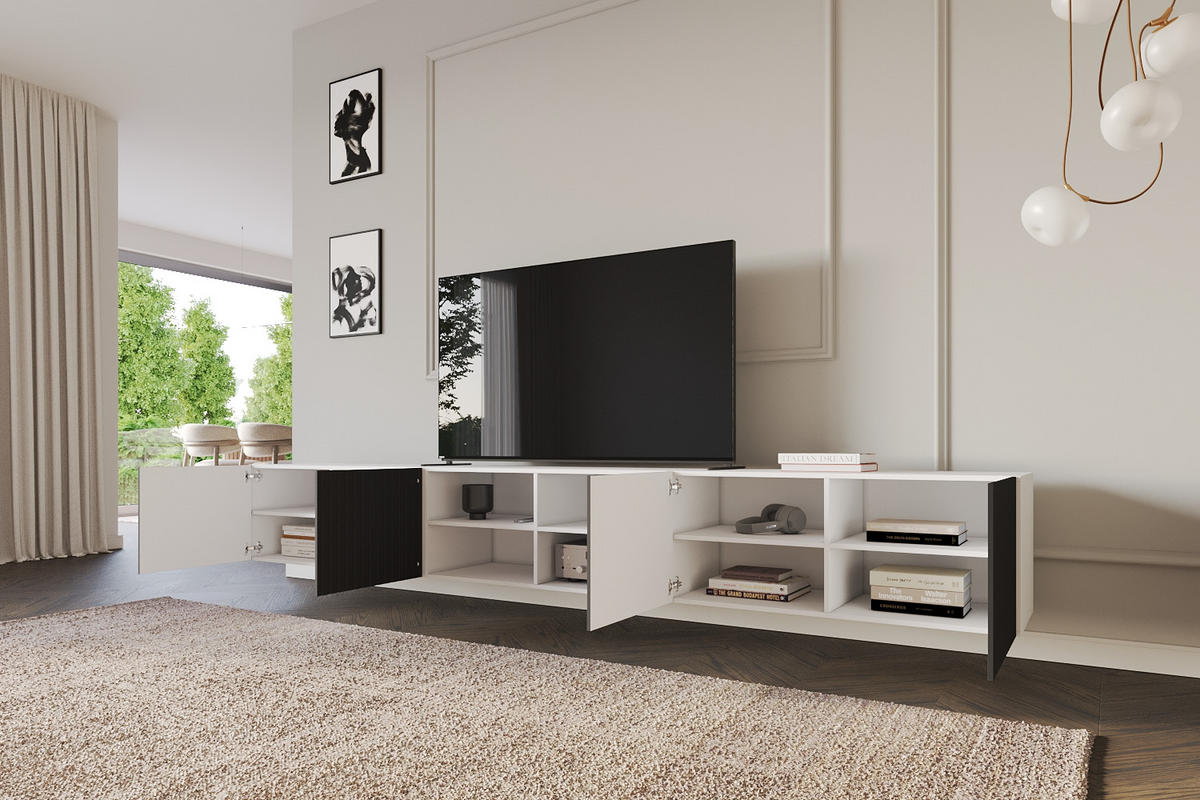 LOWBOARD KITO-W 3x100x40x41 cm - Weiß / Schwarz - Schwarz, Holzwerkstoff (300/40/41cm) - ALTDECOR