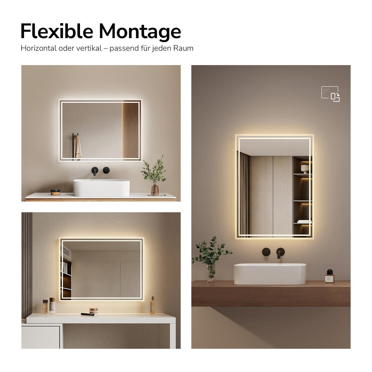 OGLINDA de baie cu LED-uri 80/60 cm - transparent, sticlă (80/60/3.5cm) - EMKE