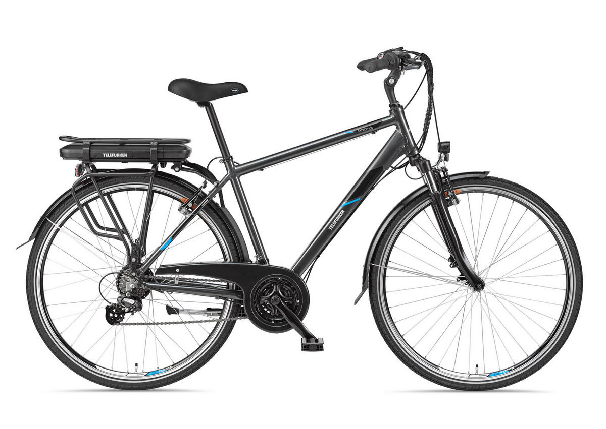E-BIKE XT481 Trekking Elektrofahrrad 21-Gang Shimano Kettenschaltung, Pedelec, 10Ah, 36V Akku - Anthrazit, Metall (110cm) - Telefunken