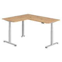 ECKSCHREIBTISCH elektrisch höhenverstellbar L-Form 160/180/74 cm in Wildeiche/Silberfarben - Wildeiche/Silberfarben, Holzwerkstoff (160/180/74cm) - bümö