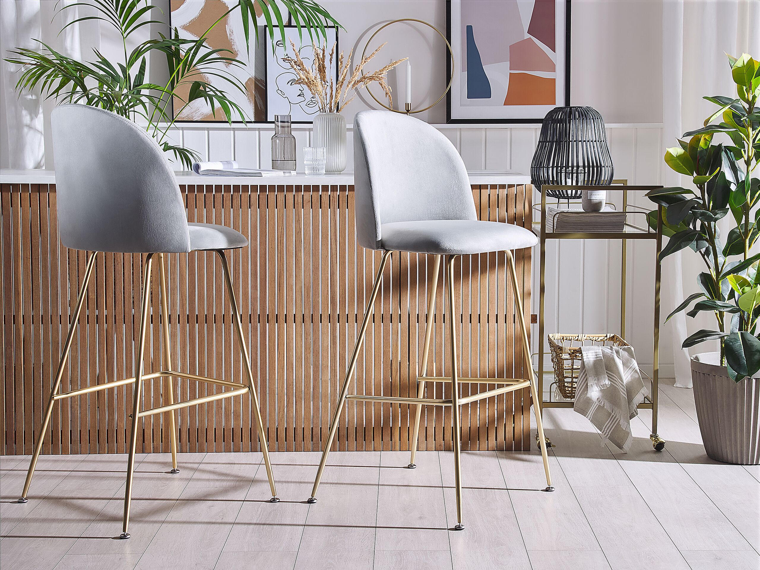 Thumbnail - Beliani Barstuhl, Grau, Textil, 1-Sitzer, 52x114x54 cm, Esszimmer, Barmöbel, Barhocker