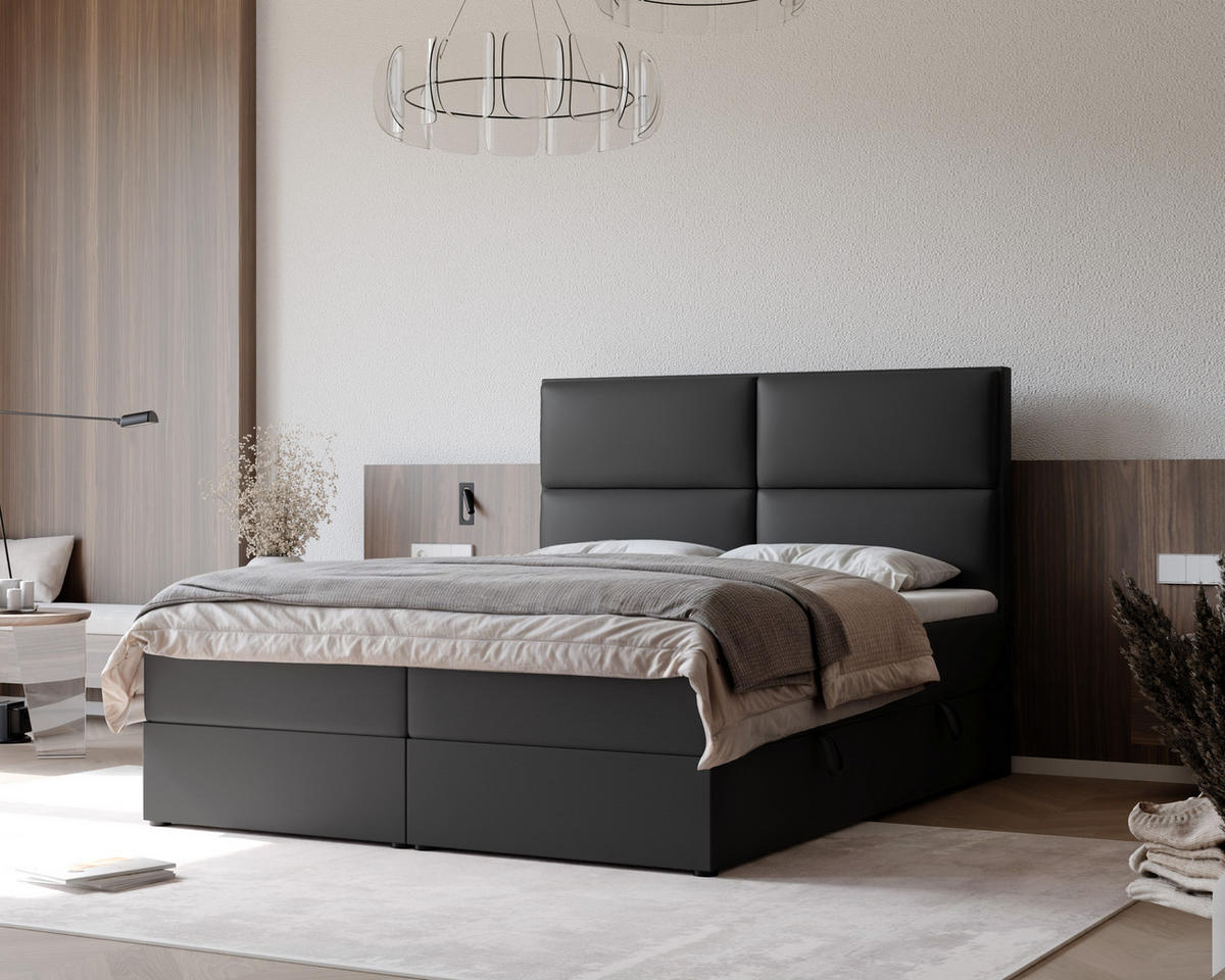 BOXBETT ORFEO 120/200 cm mit Matratze und Topper, Schwarz - Schwarz, Textil (120/200cm) - Idohome
