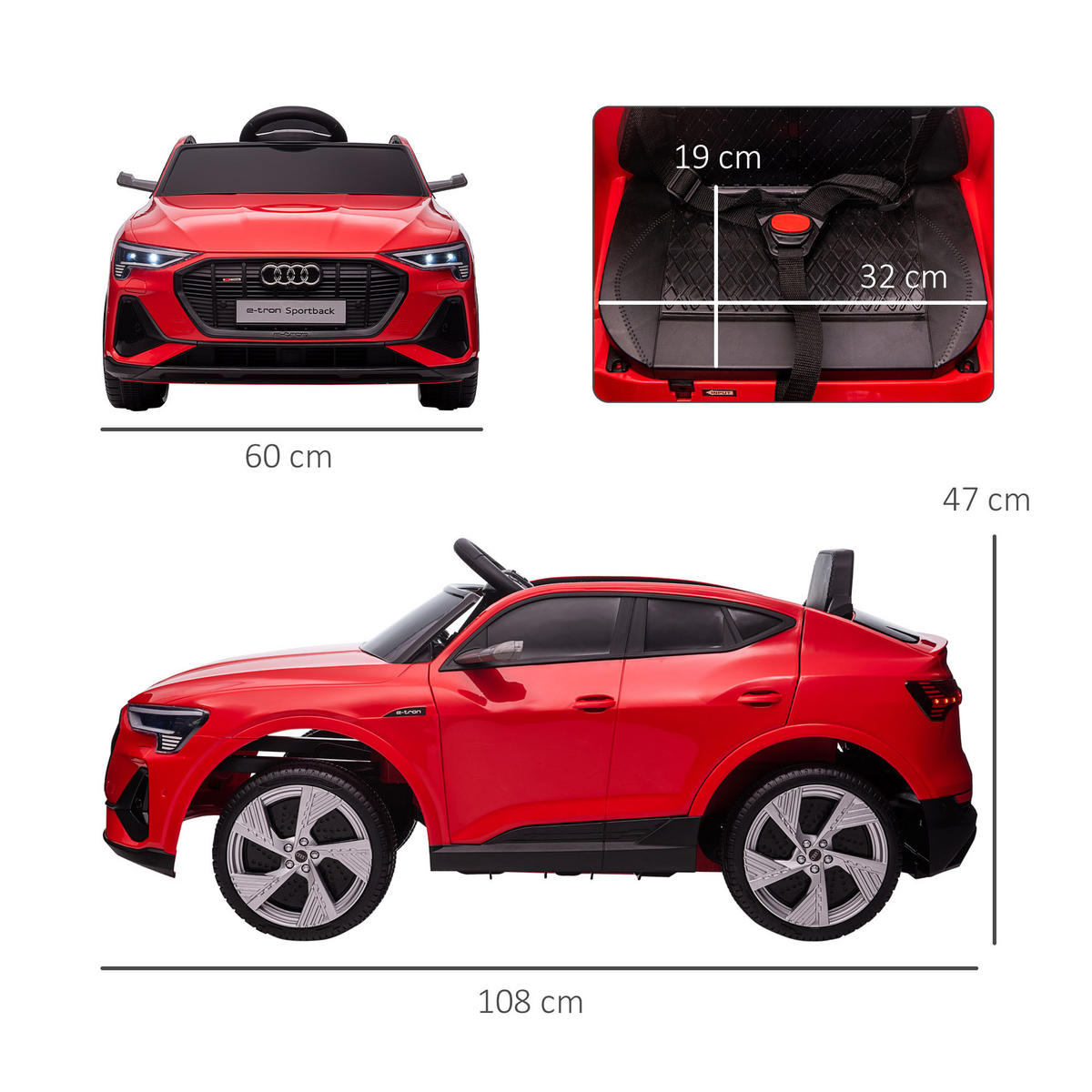 KINDER ELEKTROAUTO, Schwarz/Rot/Weiß, Kunststoff+ Stahl - Rot, Metall (108/60/47cm) - HOMCOM