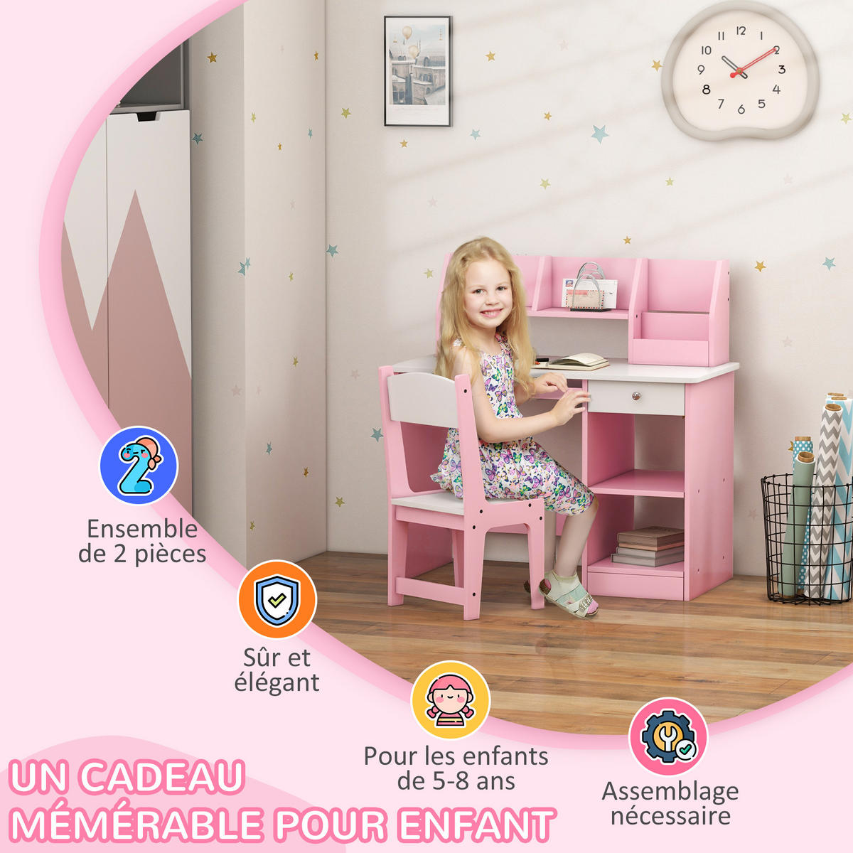 SCHREIBTISCH-SET DE-17537 Rosé - Pink, Holzwerkstoff (90/90/45cm) - ComfortXL