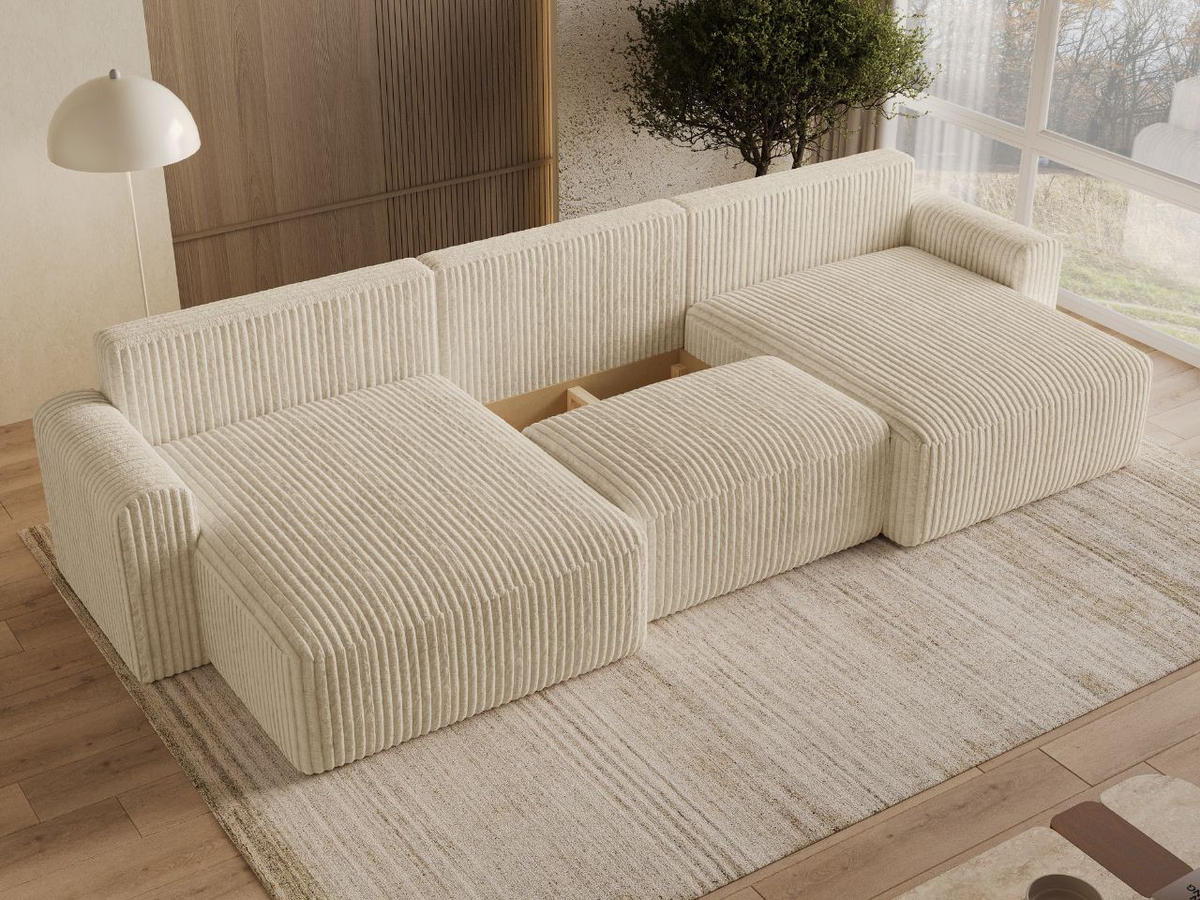 ECKSOFA U Aurora Beige - Beige, Holz/Textil (369/145cm) - Graingold