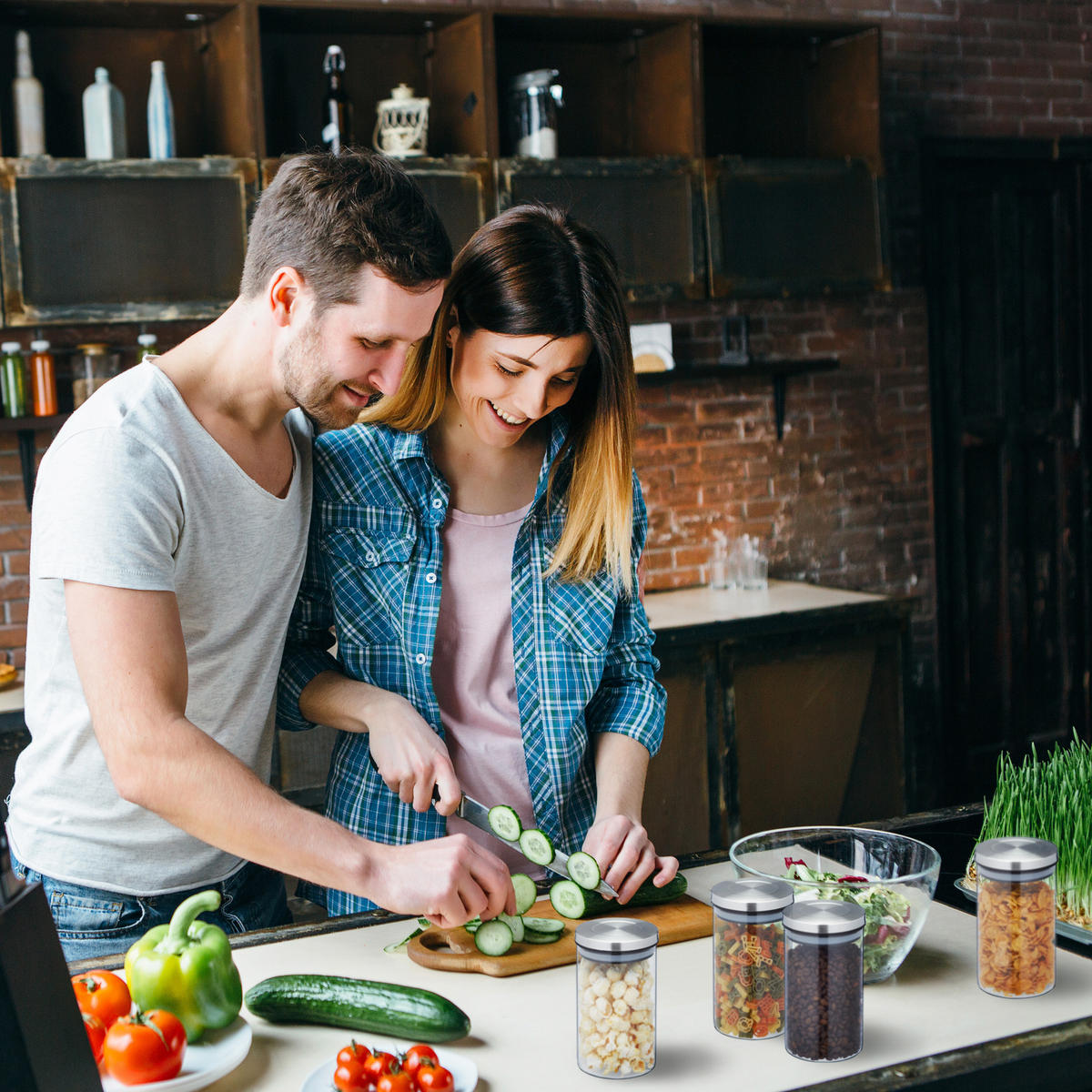 4XVORRATSGLÄSER - Transparent, Glas/Kunststoff (9.5/18/9.5cm) - Relaxdays