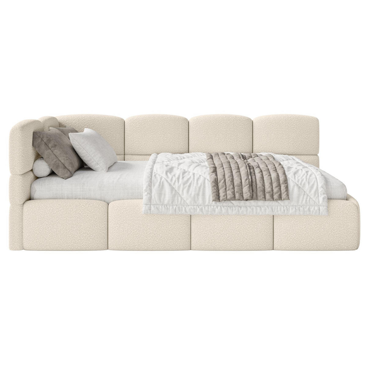 JUGENDBETT Cloudy links mit Matratze Bouclé Hellbeige - Ecru, Kunststoff/Textil (90/200cm) - Selsey