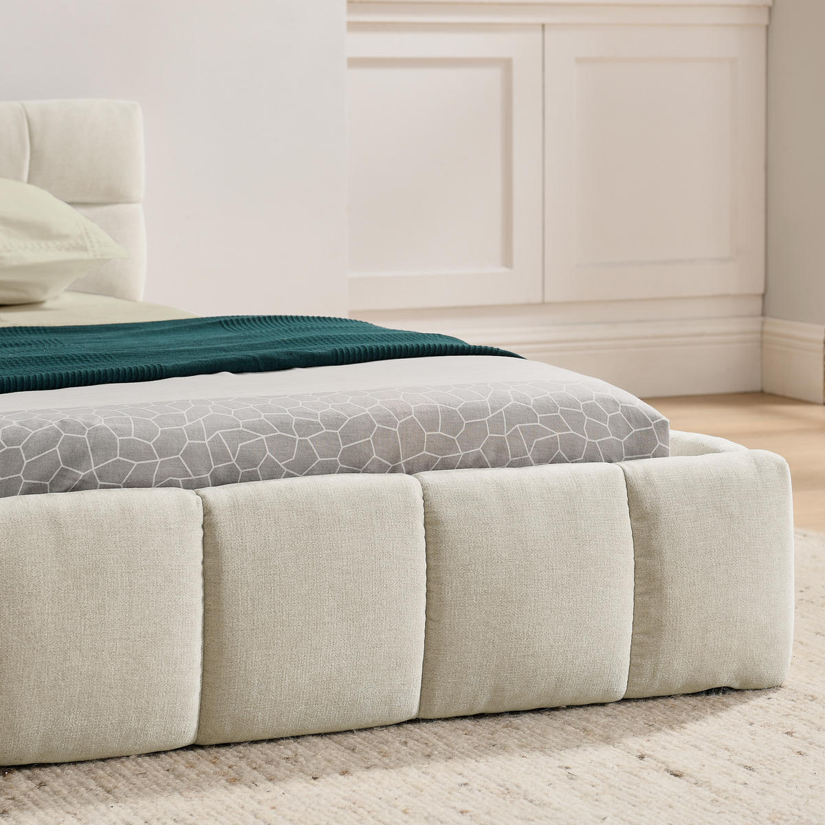 POLSTERBETT 140/200 cm DE-03789, mit Chenille-Bezug und Eukalyptus-Eisengestell, in Beige - Beige, Holz (140/200cm) - ComfortXL