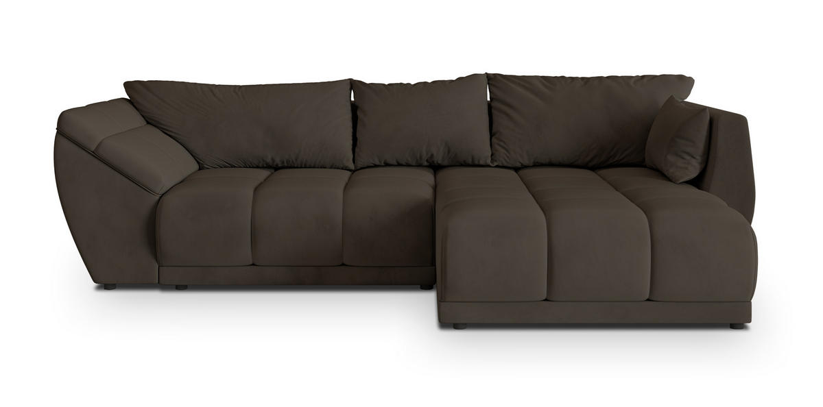 ECKSOFA ORENTI R-S Braun Velours-Stoff mit Schlaffunktion - Braun, Holz (287/182cm) - MASSENO