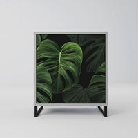 SIDEBOARD INFINITE MONSTERA, Grau, 57,5x42x67,5 cm, Schwarze Metall-Rahmenfüße - Multicolor/Schwarz, Holzwerkstoff/Metall (57.5/67.5/42cm) - SpaceRebels