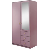 DREHTÜRENSCHRANK Solea Lux mit 2 Türen und 3 Schubladen, Pflaume - Pflaume/Goldfarben, Holzwerkstoff (100/200/57.5cm) - Beautysofa