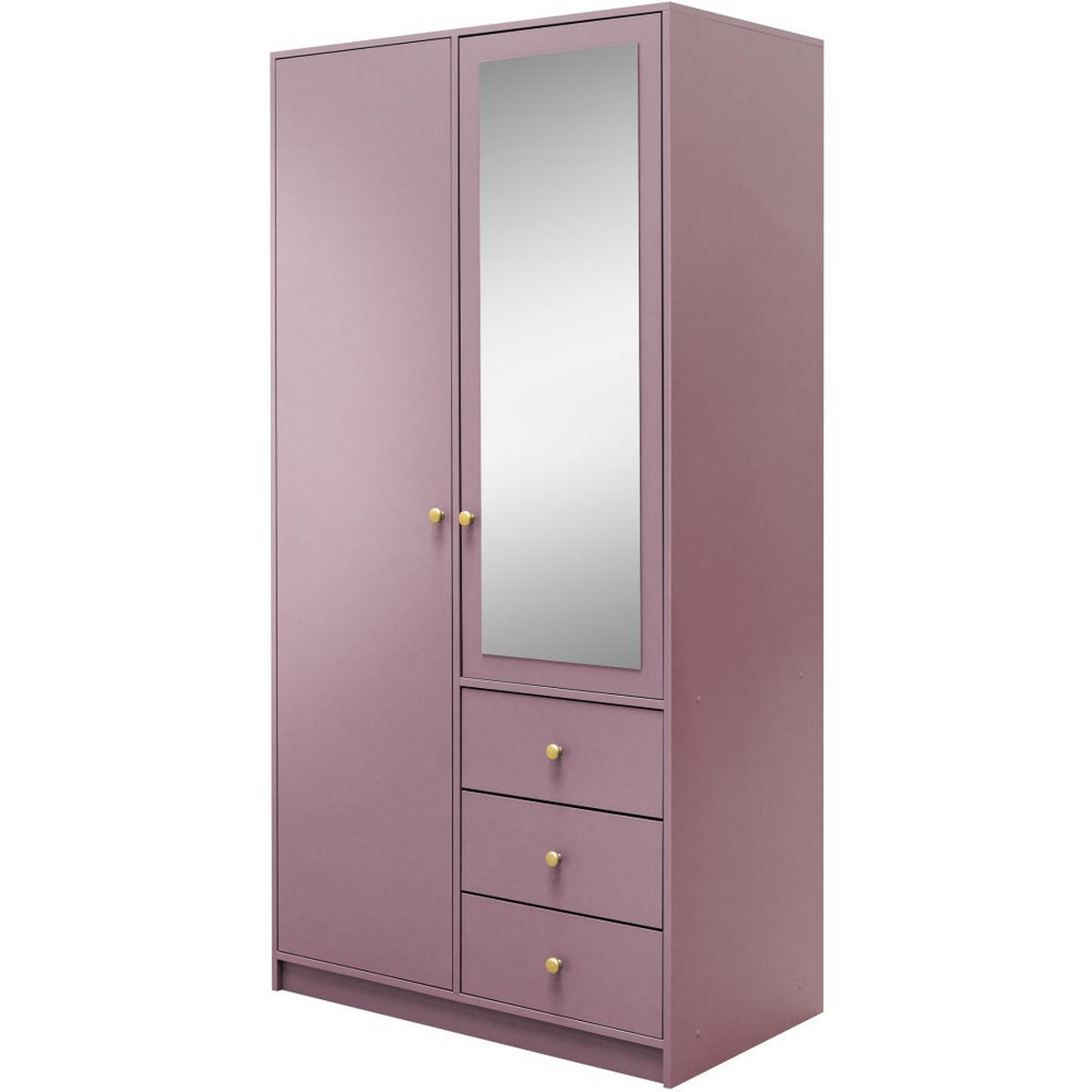 DREHTÜRENSCHRANK Solea Lux mit 2 Türen und 3 Schubladen, Pflaume - Pflaume/Goldfarben, Holzwerkstoff (100/200/57.5cm) - Beautysofa