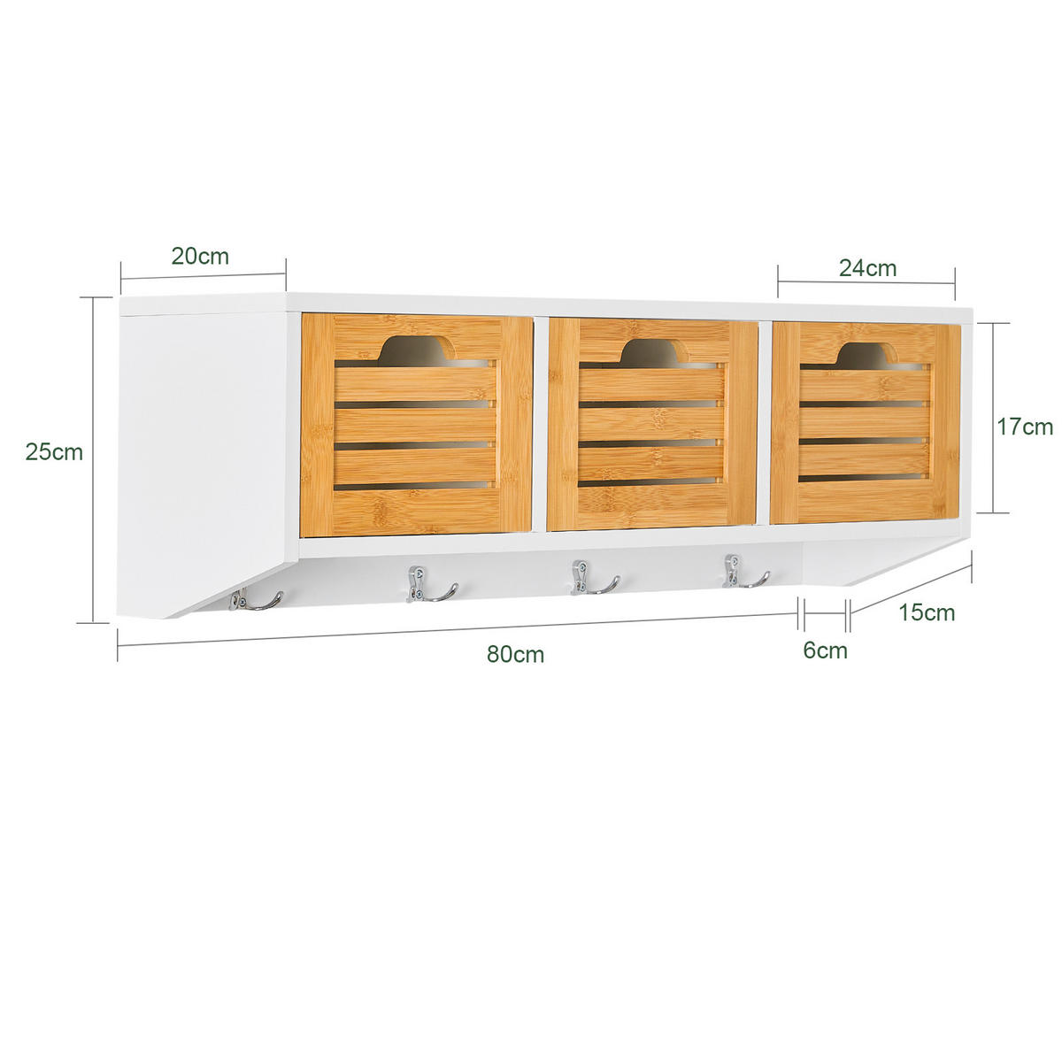 WANDGARDEROBE Weiß-Natur - Weiß/Naturfarben, Holzwerkstoff (80/25/20cm) - SoBuy