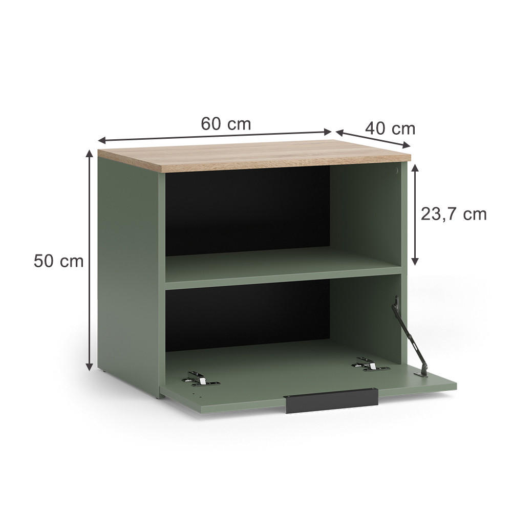 KOMMODE Wido Grün 60 x 50 cm mit klappe - Grün/Sonoma Eiche, Holzwerkstoff (60/50/40cm) - Vicco