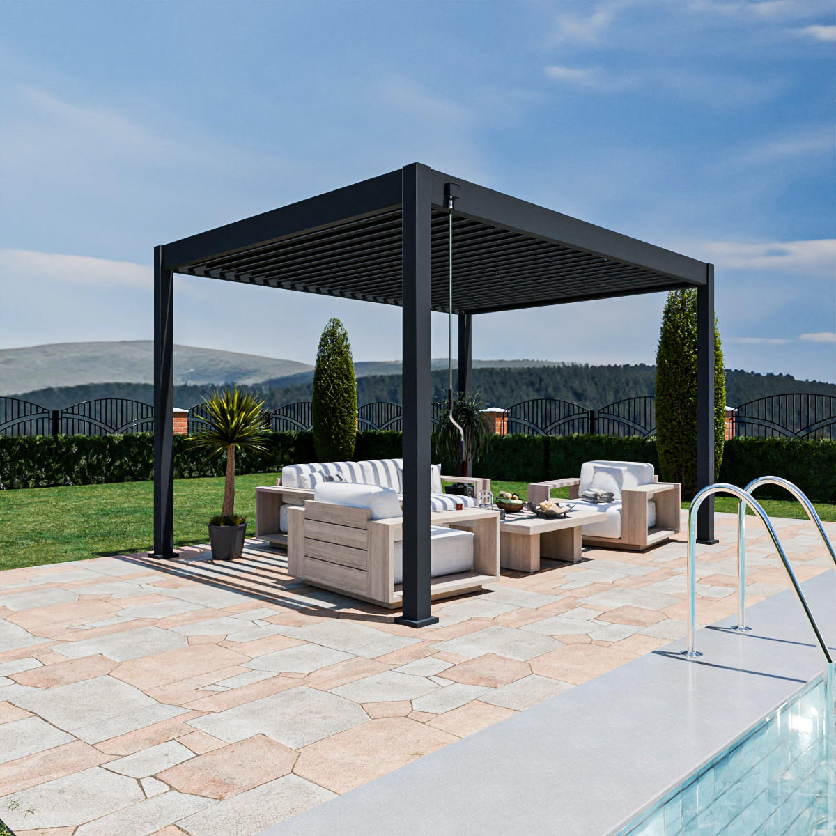 PERGOLA Terrassenüberdachung Superior Aluminium freistehend | 3 x 4 M | Lamellendach anthrazit - Anthrazit, Metall (400/255/300cm) - PergoLine