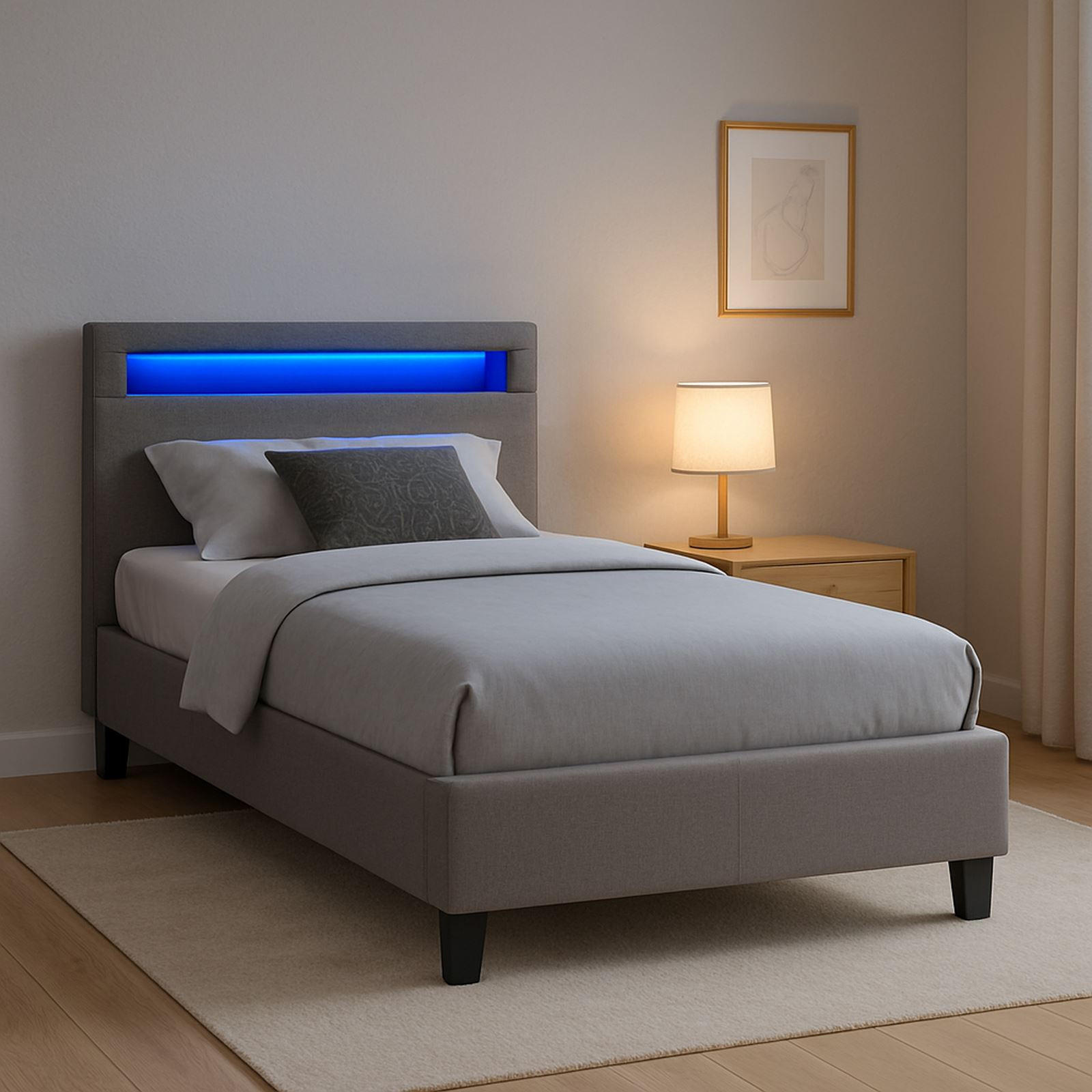 POLSTERBETT MIT LED HIMALAYA 90X200 CM - Grau, Textil (90/200cm) - CARO-Möbel