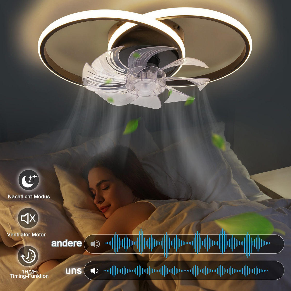 DECKENVENTILATOR Erik II 50/50/17cm - Schwarz, Kunststoff (50/33/17cm) - Nettlife