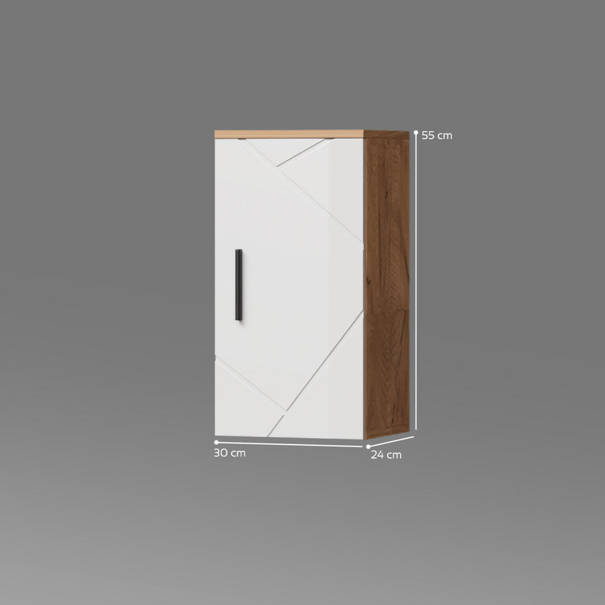 BADSCHRANK Ronco Weiß Hochglanz/Goldkraft Eiche 30 x 59 cm mit Regal - Honigeiche/Weiß Hochglanz, Holzwerkstoff (30/59/24cm) - Livinity®