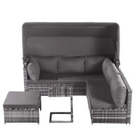 GARTENLOUNGE 194/70/157 cm grau aus Rattan mit Sonnendach - Grau, Kunststoff - OKWISH