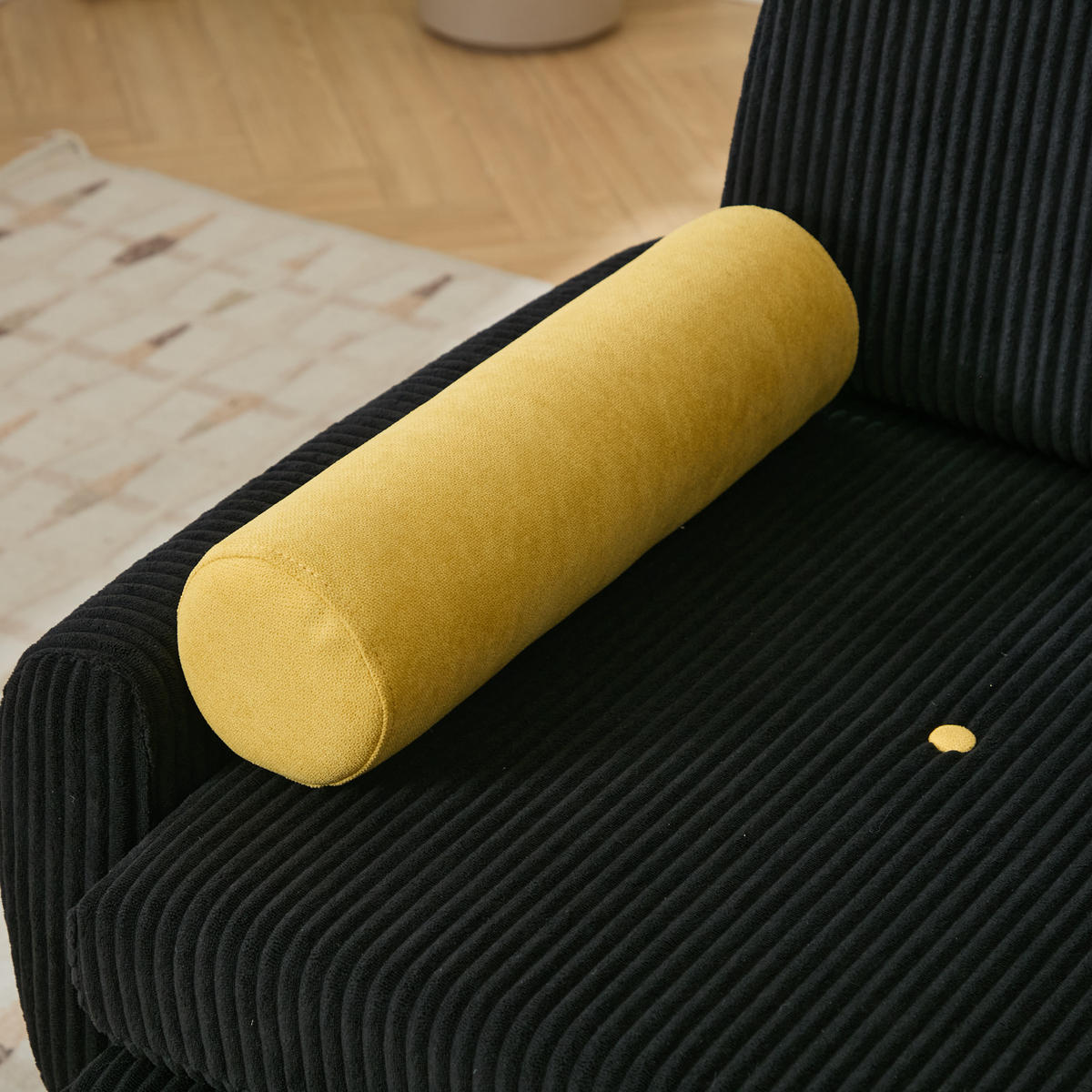 2-SITZER SCHLAFSOFA Cord Schwarz mit Kissen - Schwarz, Kunststoff/Textil (133.5/85/77cm) - WISHDOR