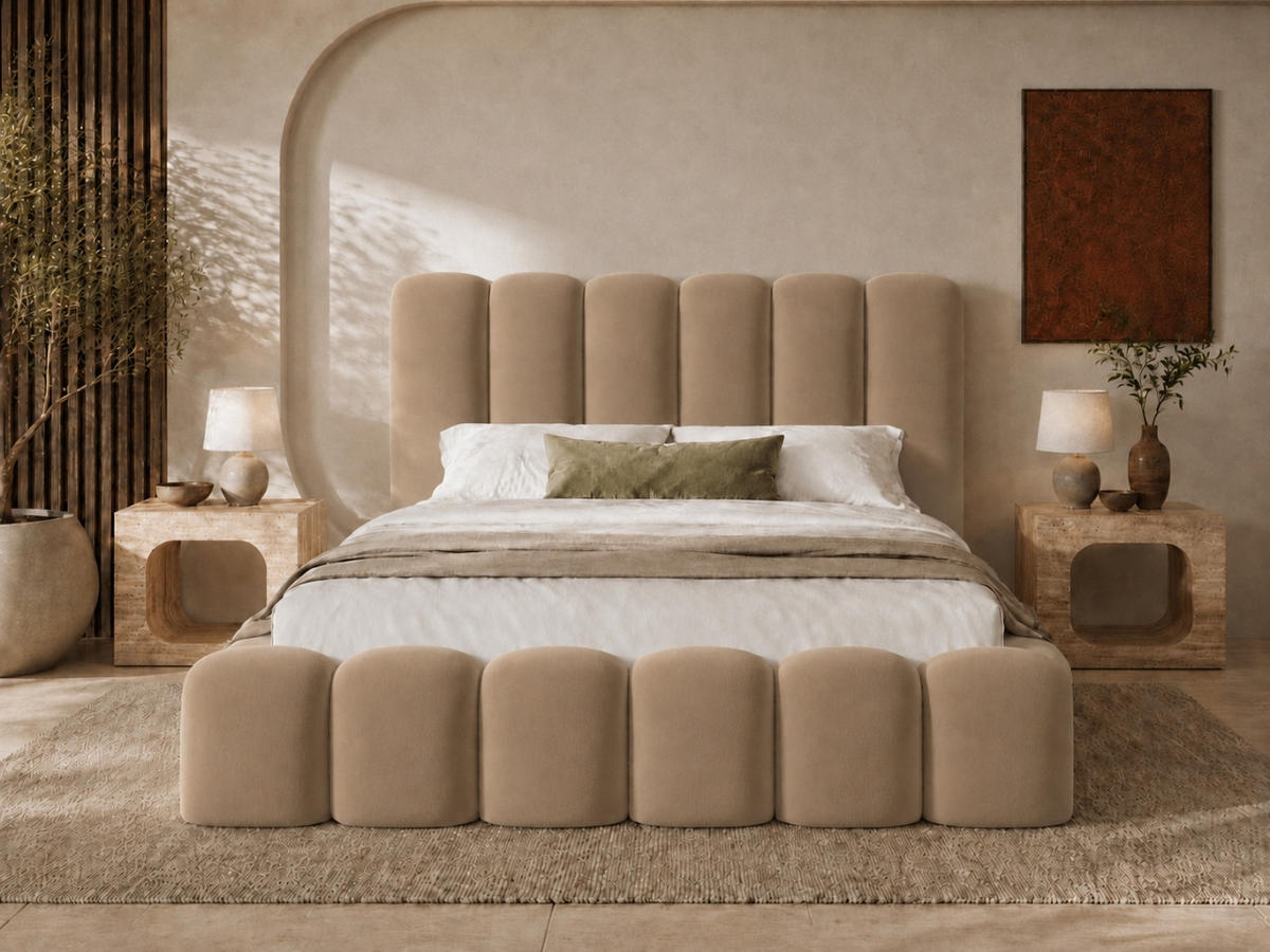 POLSTERBETT MELLOW 200x200 cm in Braun, gepolstertes Kopfteil, Lattenrost, Bettkasten, Velvet-Stoff - Braun, Holz/Textil (200/200cm) - EMLAR Home