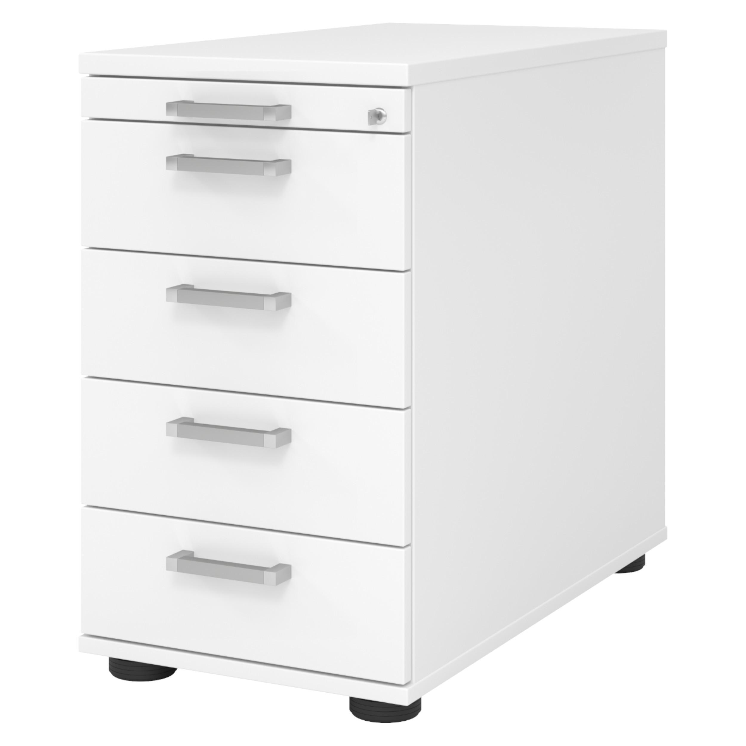 STANDCONTAINER - mit 4 Schubladen 80/42,8/72 cm in Weiß Chromgriff (Metall) - Weiß, Holzwerkstoff (42.8/72/80cm) - bümö
