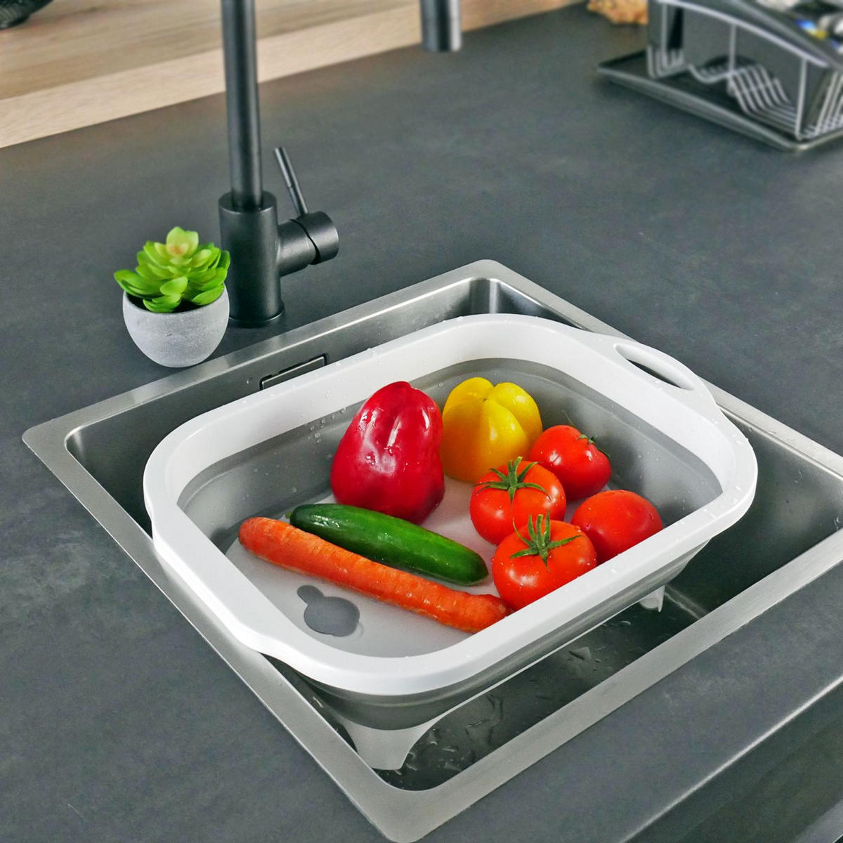 SCHNEIDEBRETT Zusammenklappbar mit Aufbewahrungsbox - Grau, Kunststoff (30/41.5cm) - Intirilife