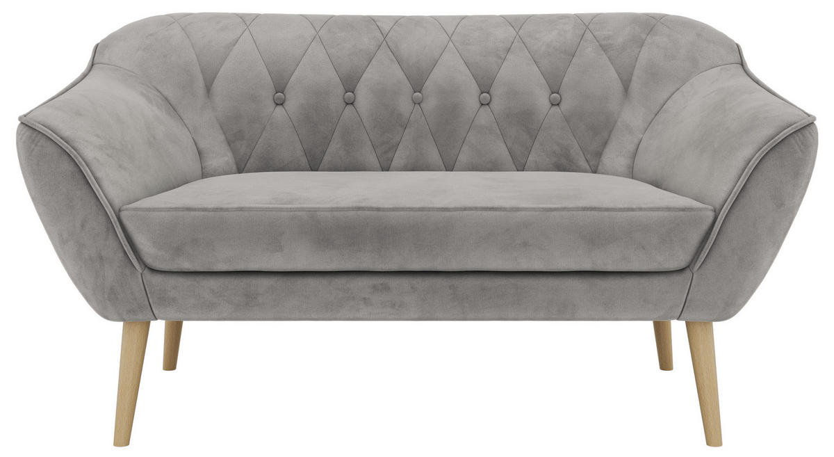 2-SITZER-SOFA PIRS - Hellgrau Velvet - Holzbeine - Buchefarben/Hellgrau, Holzwerkstoff/Textil (140/75/74cm) - MKS
