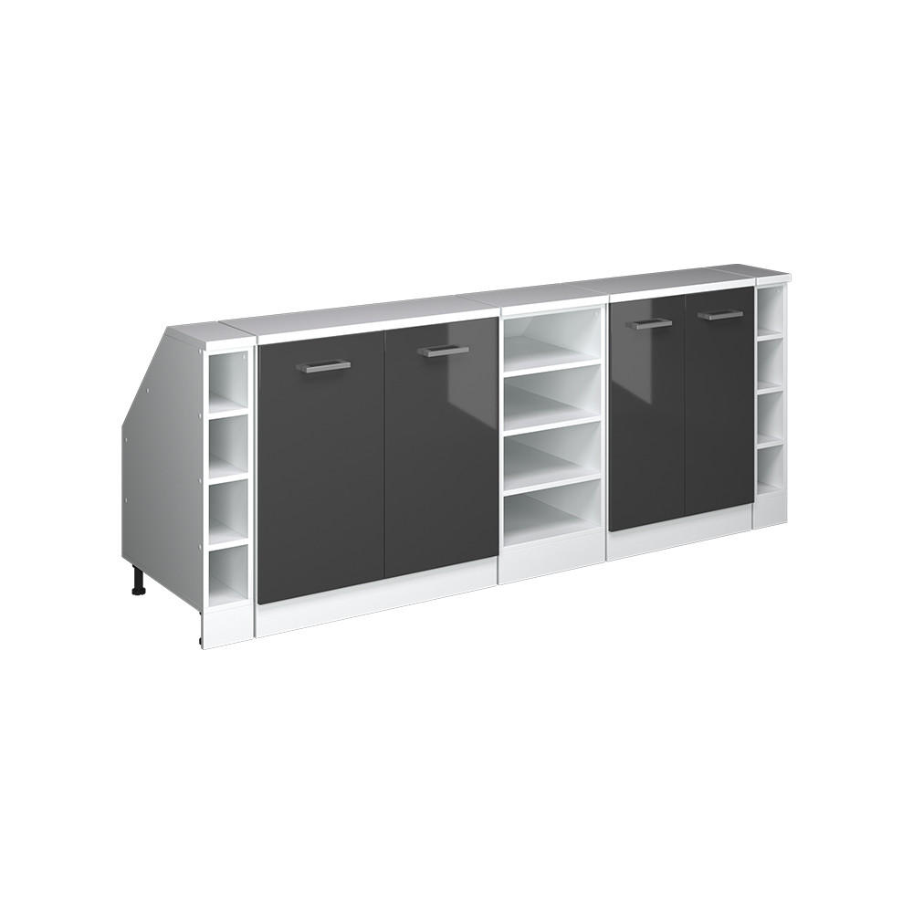 Vicco ŠATNÍ SESTAVA PRO ŠIKMÉ STŘECHY Rion Antracitový vysoký lesk 210 cm Sada 5 korpusů skříně hloubka 60 cm