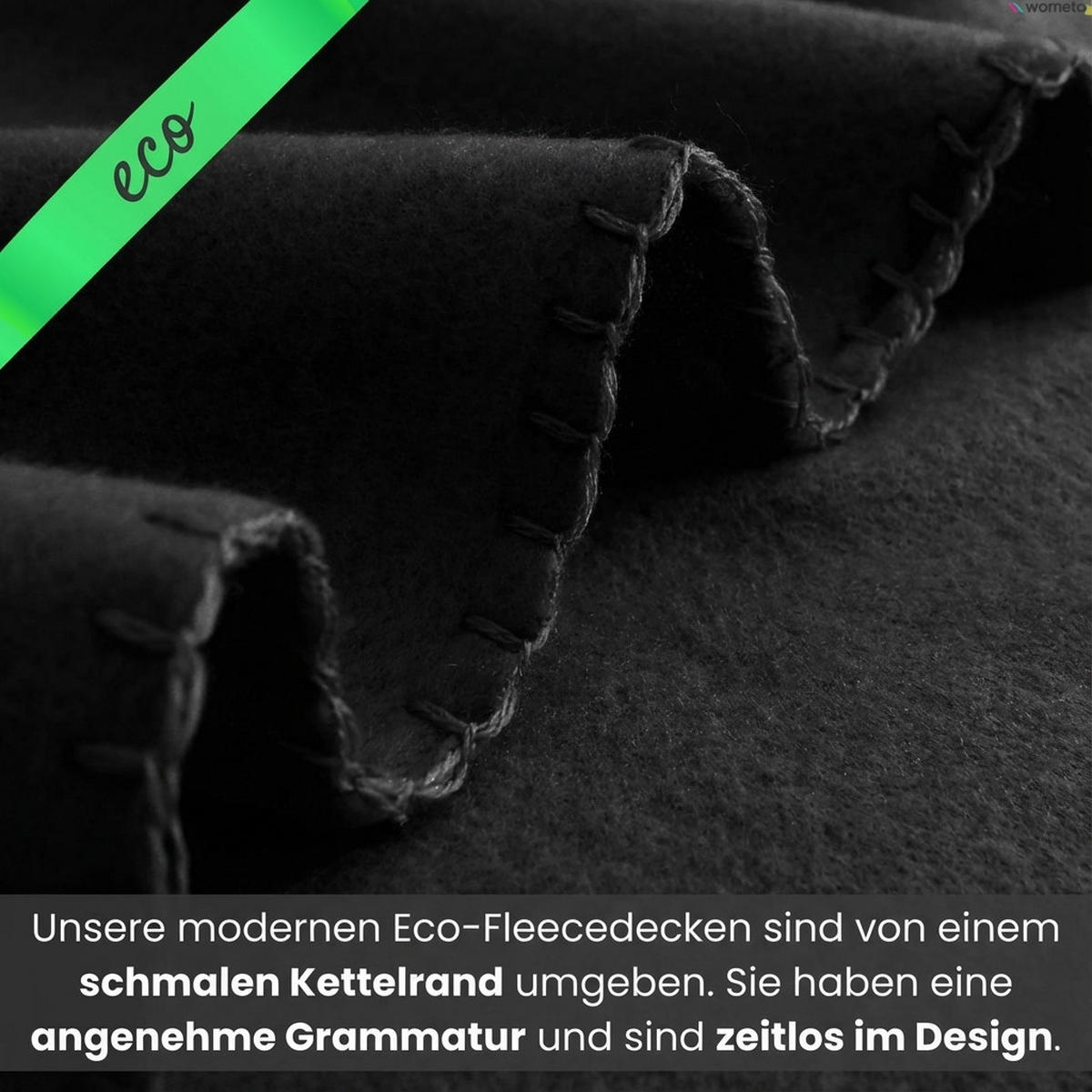 2ER Set Fleecedecken 130x160 eco-line aus 100% recyceltem Material schwarz - Schwarz, Textil (130/160cm) - wometo