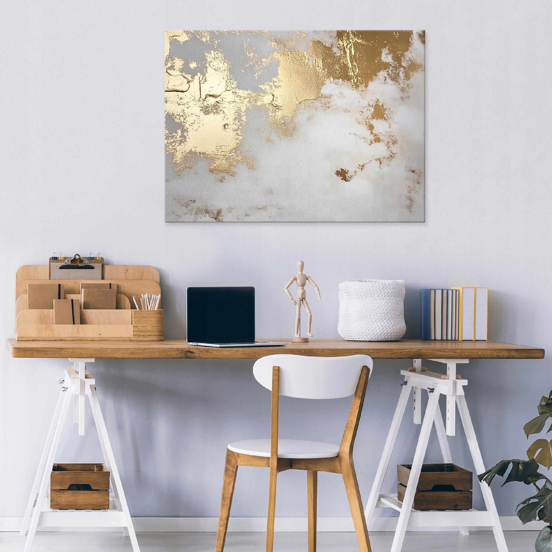 BILDER Abstrakt Marmor Grau Gold Modern Wohnzimmer 100x70 - Grau, Holzwerkstoff (100/70cm) - Wallarena