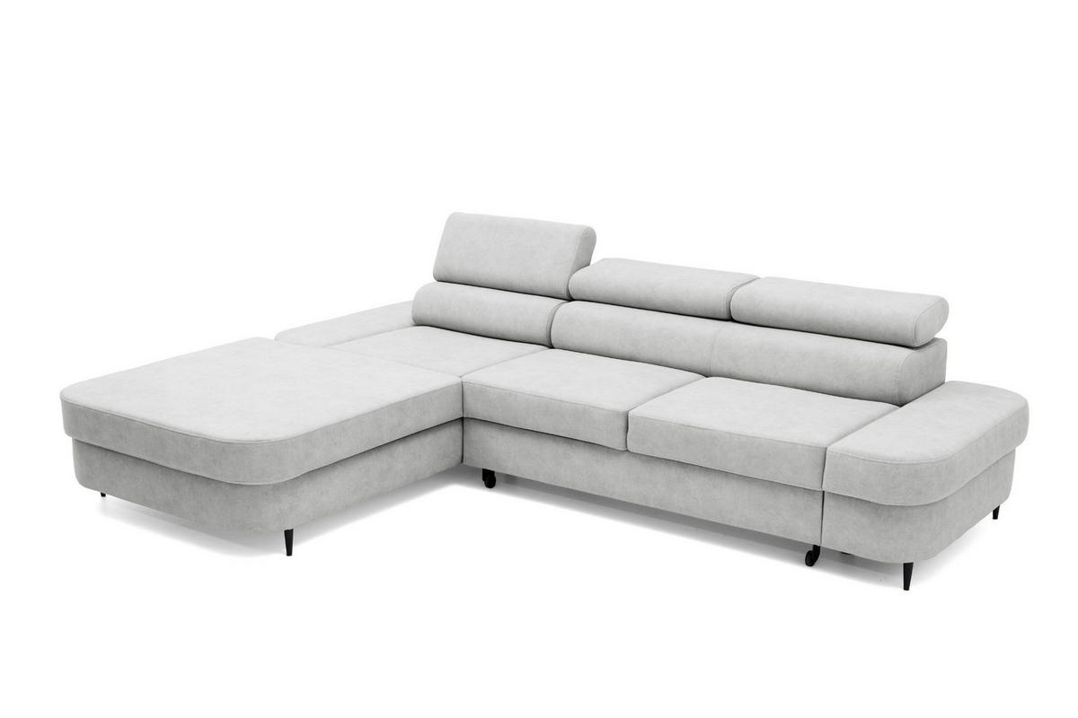 ECKSOFA JAZZ L Links mit Schlaffunktion 127x216 Velours Hellgrau - Hellgrau/Schwarz, Holz/Textil (285/237cm) - Muffo