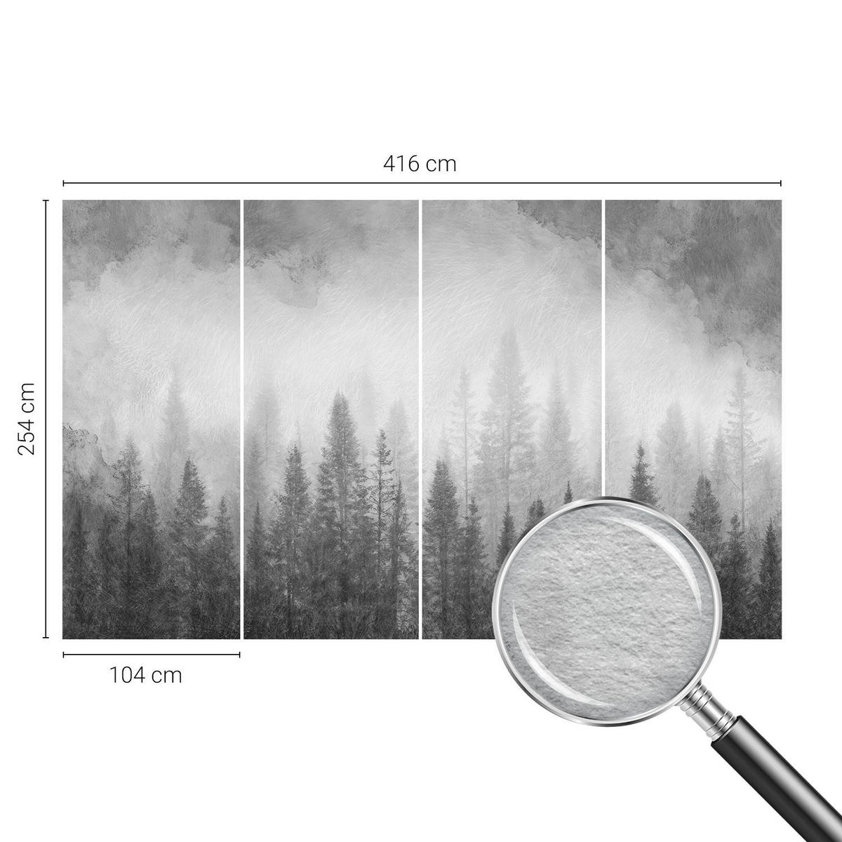 FOTOTAPETE 416x254 cm - Waldnebel - Grau, Textil (416/254cm) - Wallfluent