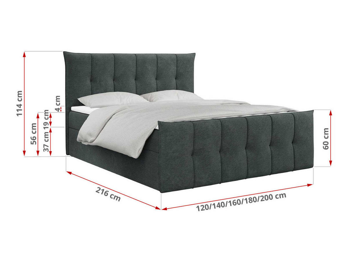 BOXBETT PREMIUM 11 200/200 Dunkelgrau Struktur - H4 - Dunkelgrau, Holz/Textil (200/200cm) - MKS