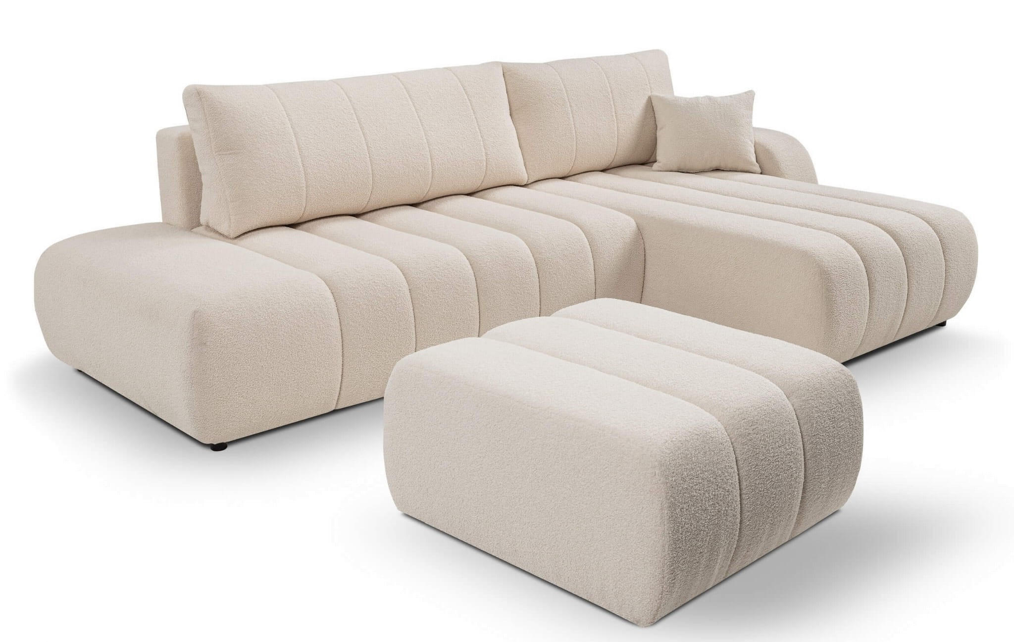 ECKSOFA BALOO mit Schlaffunktion 297x180 cm, Weiß, Rechts - Weiß, Holz/Textil (276/176cm) - DomoHome