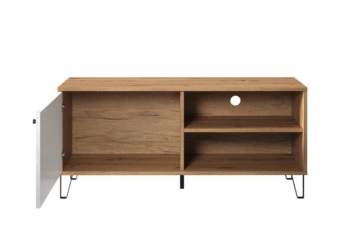 TV-LOWBOARD weiß matt, Eiche Artisan 123 cm,TV-Unterteil mit moderner Rautenoptik - Eichefarben/Schwarz, Holzwerkstoff/Kunststoff (123/56/40cm) - Top.Furn