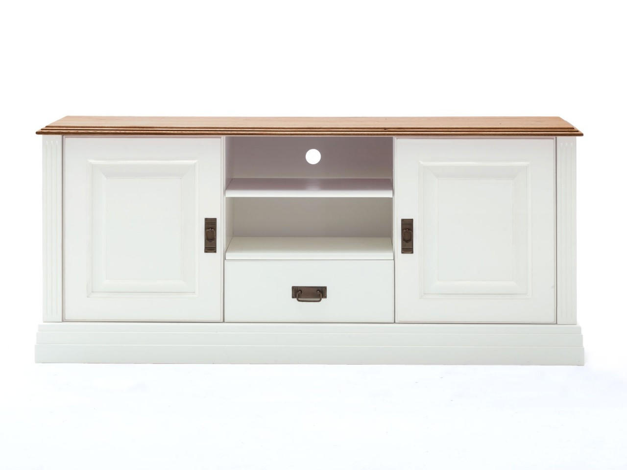 LOWBOARD Novara 2-türig - Weiß/Braun, Holz (153/67/45cm) - Casamia Massive Möbel