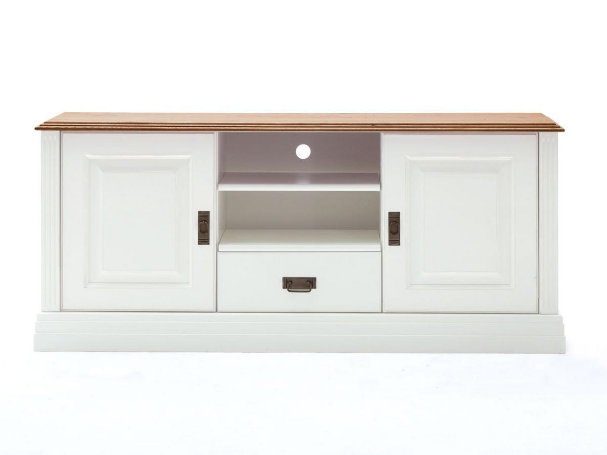 LOWBOARD Novara 2-türig - Weiß/Braun, Holz (153/67/45cm) - Casamia Massive Möbel