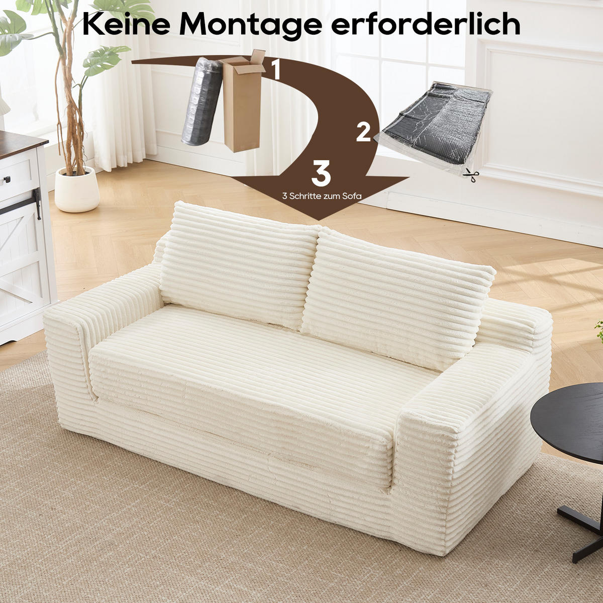 SCHLAFSOFA 180/85/62 cm Weiß Cord - Weiß, Textil (85/62/180cm) - Oxeza