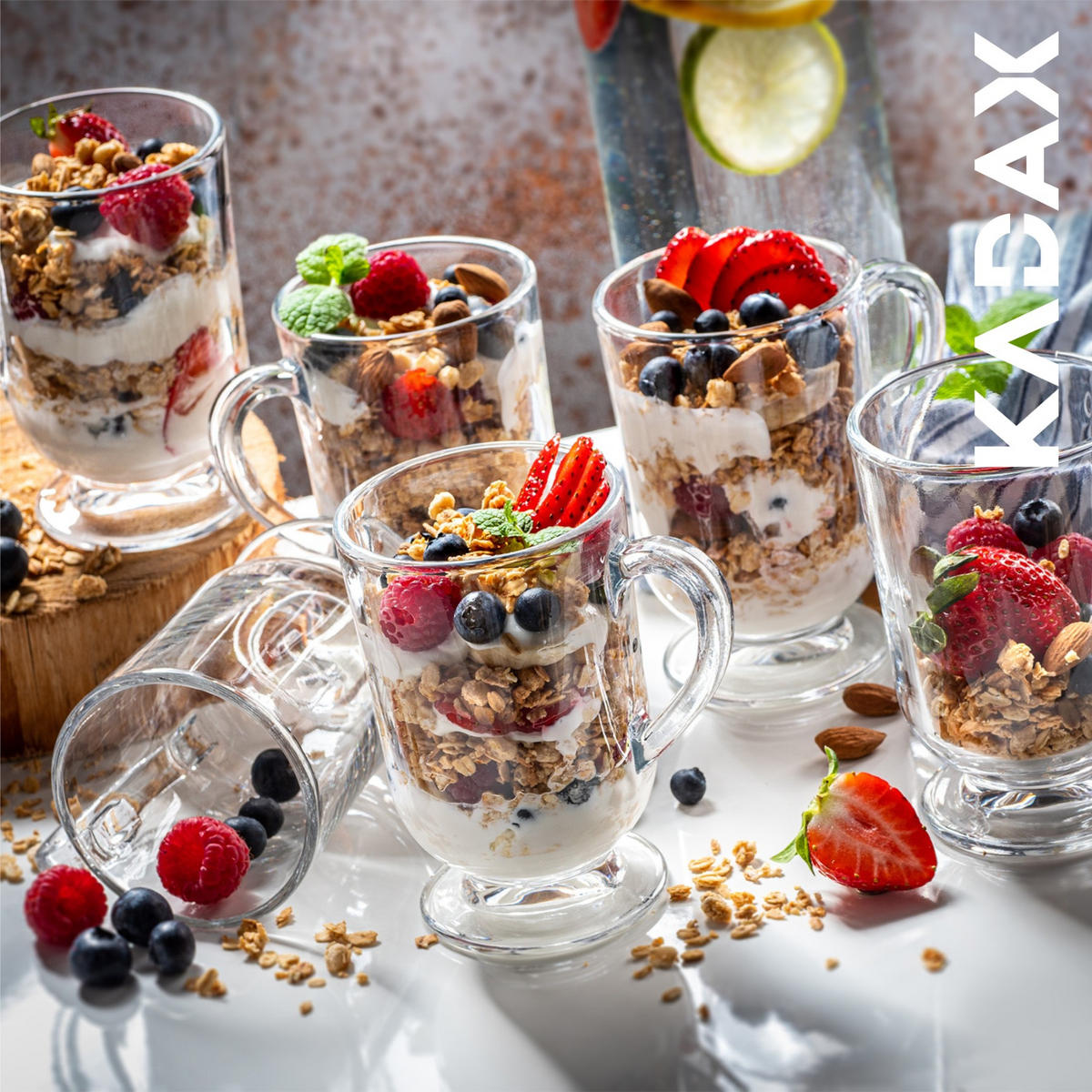 KADAX 6x Kaffee-Latte-Teegläser 300 ml Glasset mit Griff - Transparent, Glas (0.3L) - KADAX
