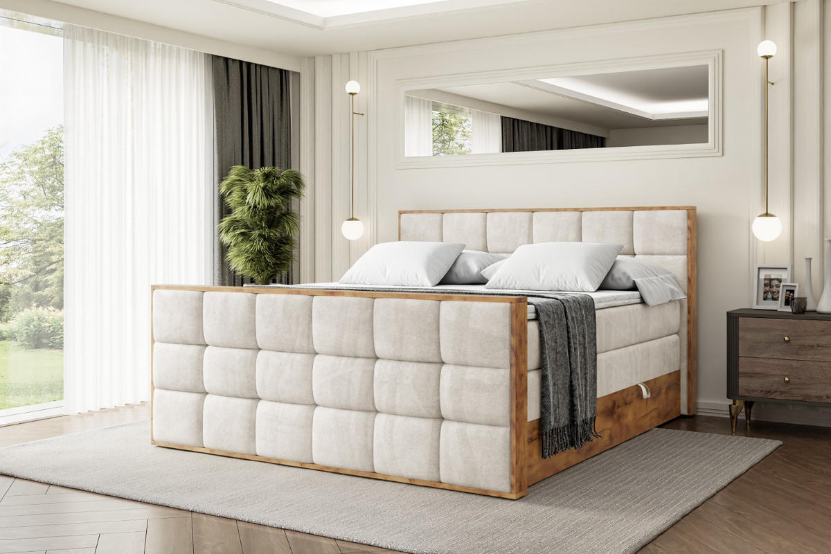 BOXSPRINGBETT mit Matratze H3|H4 und Lattenrost - LOLLI2-Z KING-140x200 - Beige Casablanca - Beige, Holzwerkstoff (140/200cm) - ALTDECOR