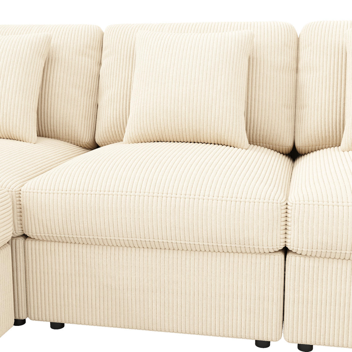 WOHNLANDSCHAFT 5-Sitzer Cord Beige mit verstellbaren Armlehnen und mit Hocker - Beige, Kunststoff/Textil (290/89/159.5cm) - WISHDOR