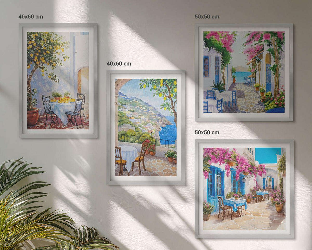 BILDER SET 4er Set - 50x50 cm & 40x60 cm Silberner Rahmen - Charmante Straßen mit Pflanzen - Silberfarben, Kunststoff (50/50cm) - TULUP